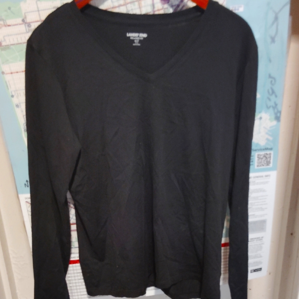Lands' End Classic Black V-Neck Top